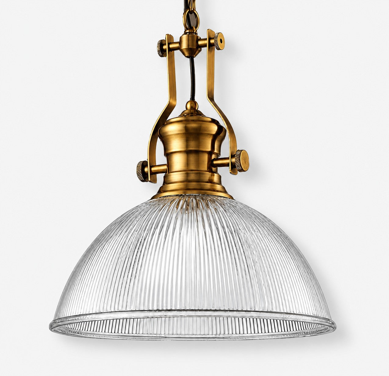 Vitrona striped glass bowl pendant, clear glass, gold finish