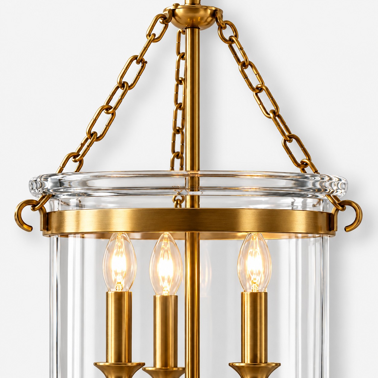 Vitrona brass canopy and chain join close-up