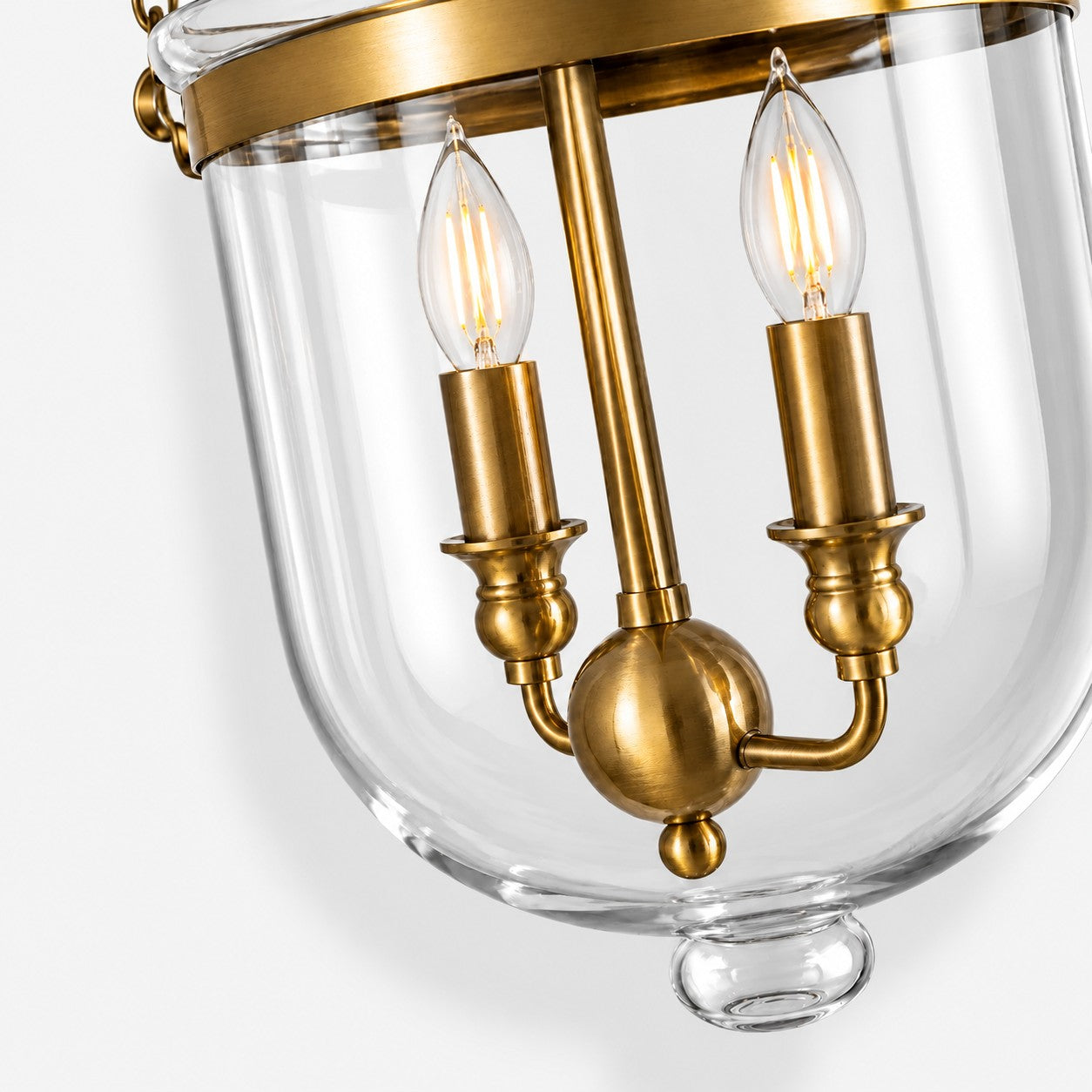 Vitrona clear glass bell jar interior with candle-style bulbs