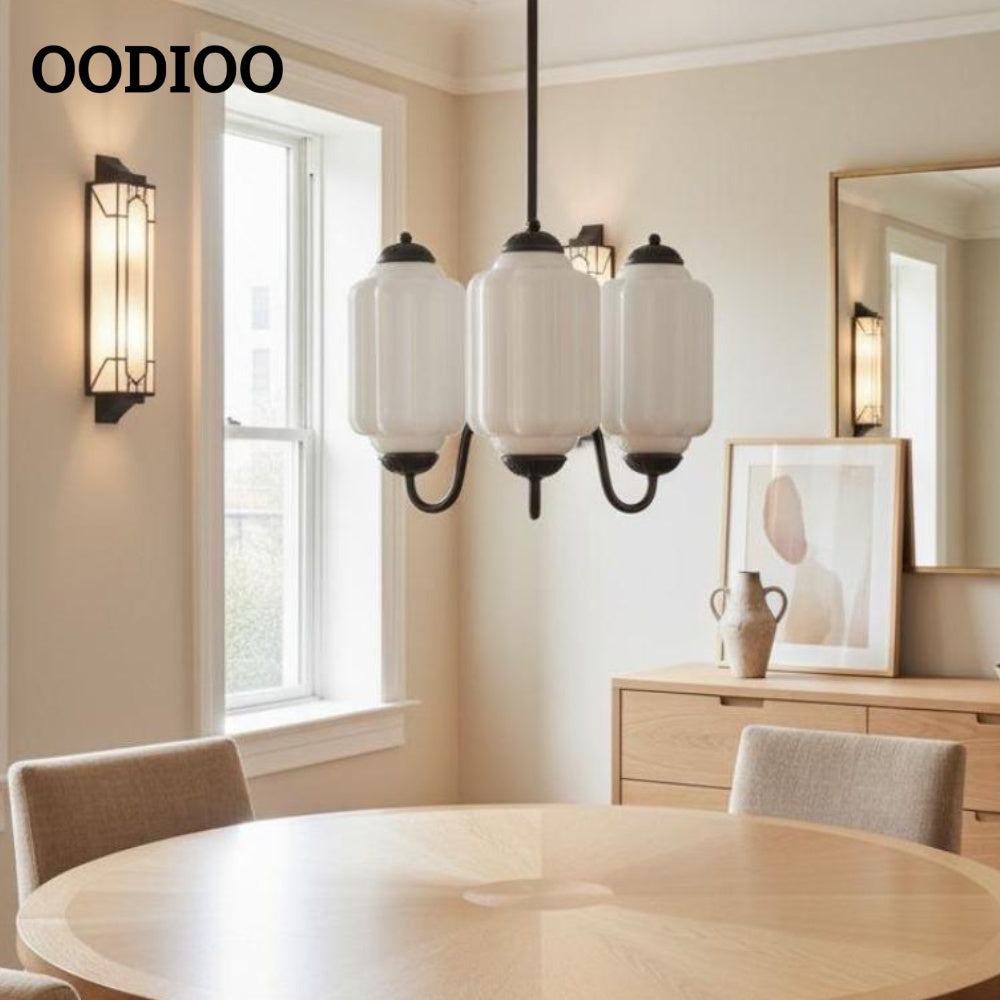 Three-Light Eloise Vintage Chandelier With Milk Glass Shades