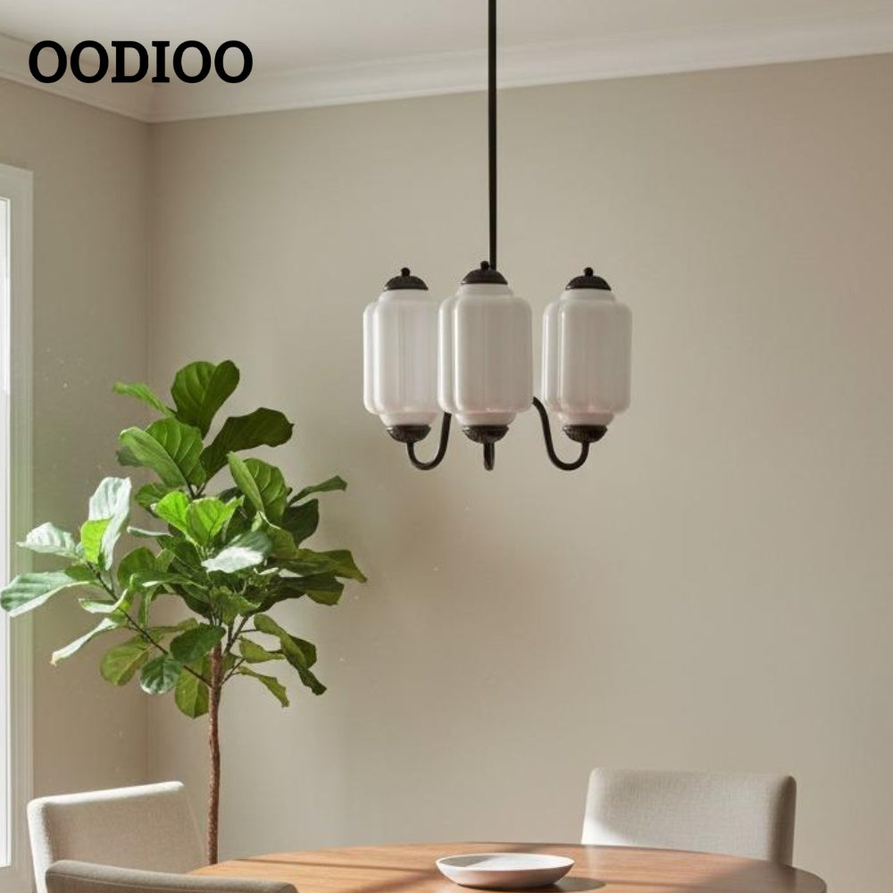 Three-Light Eloise Vintage Chandelier With Milk Glass Shades