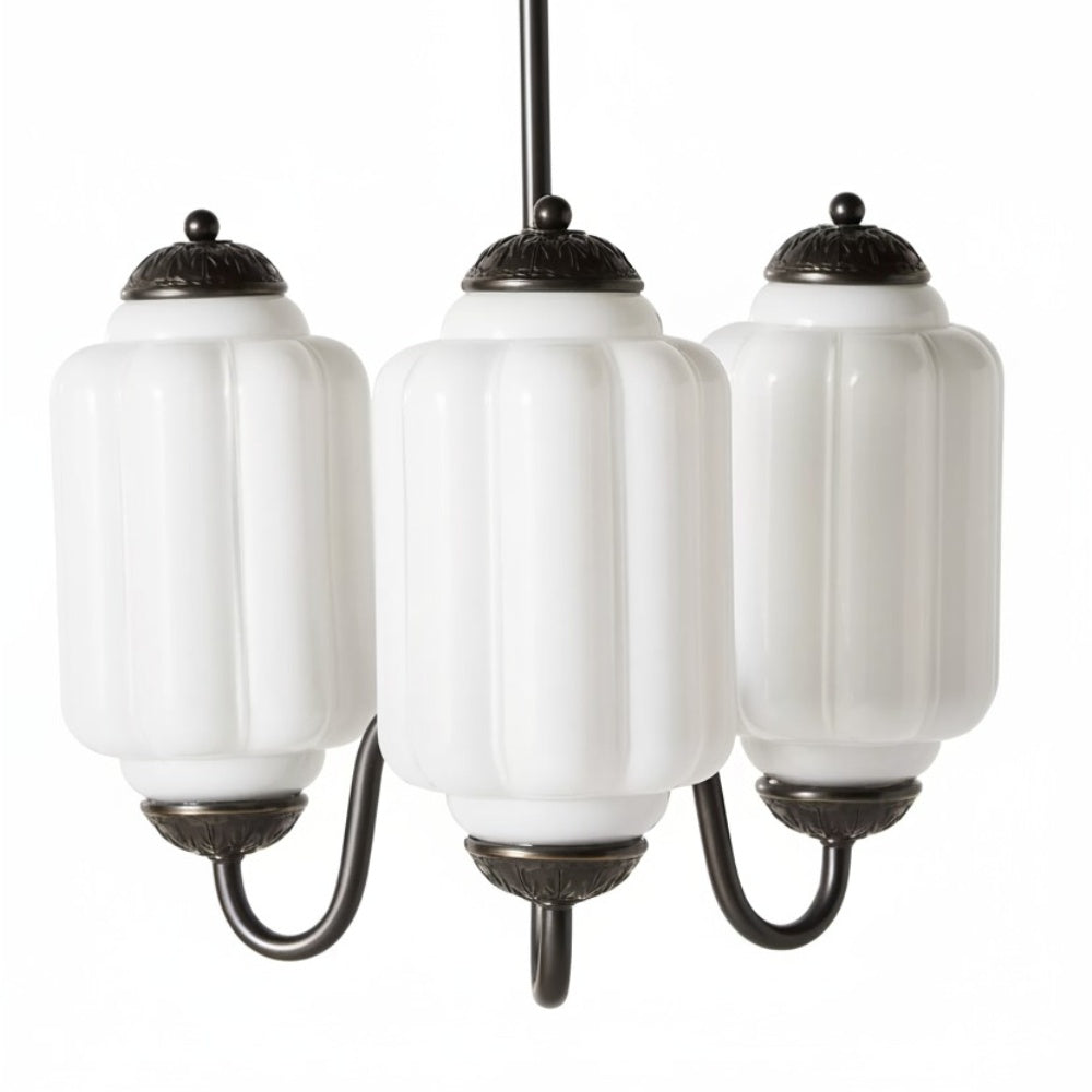 Three-Light Eloise Vintage Chandelier With Milk Glass Shades