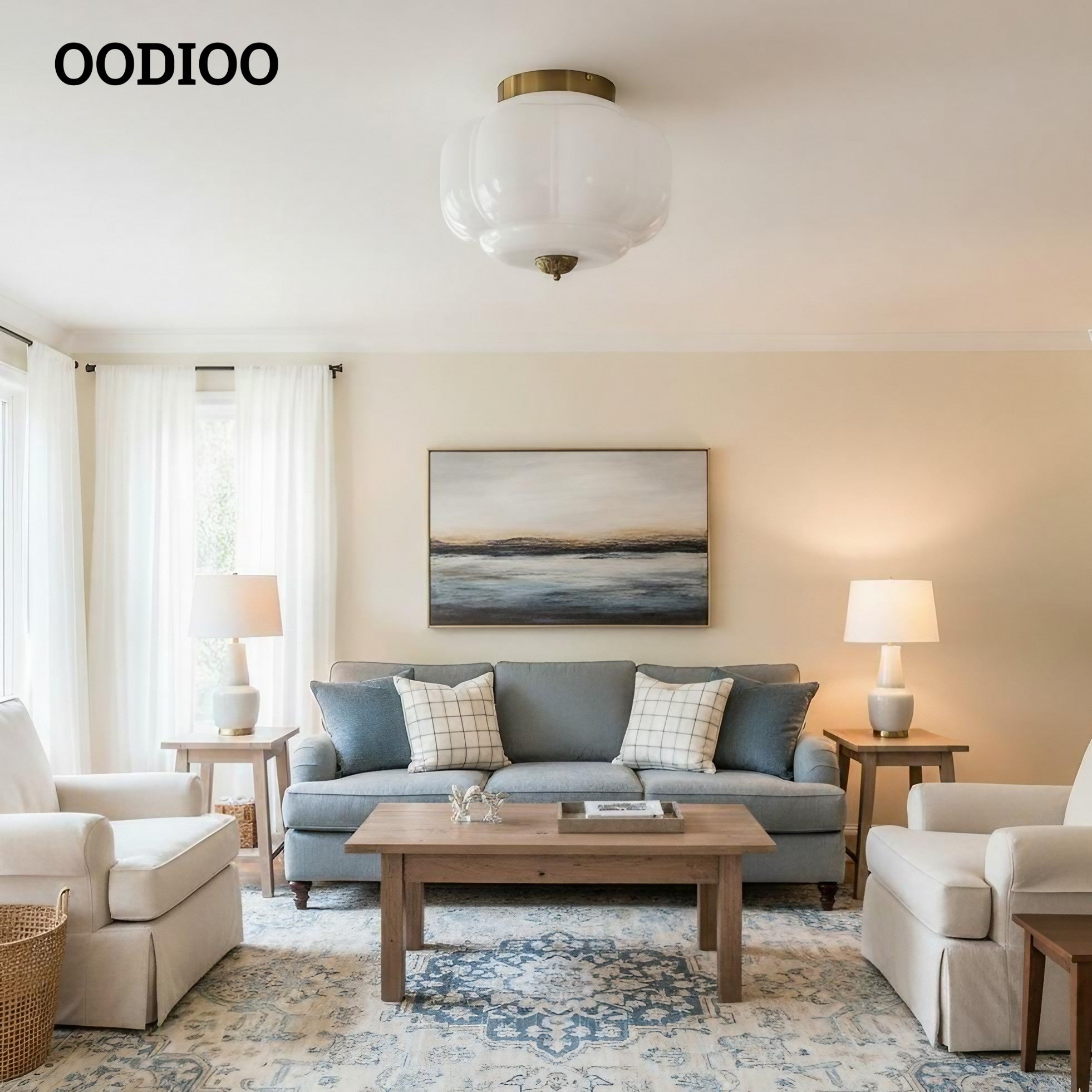 Eloise Retro Milk Glass Semi Flush Mount Ceiling Light