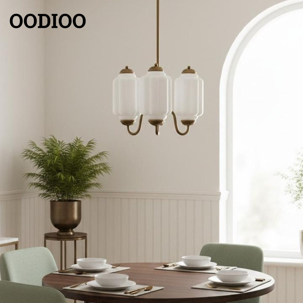 Three-Light Eloise Vintage Chandelier With Milk Glass Shades