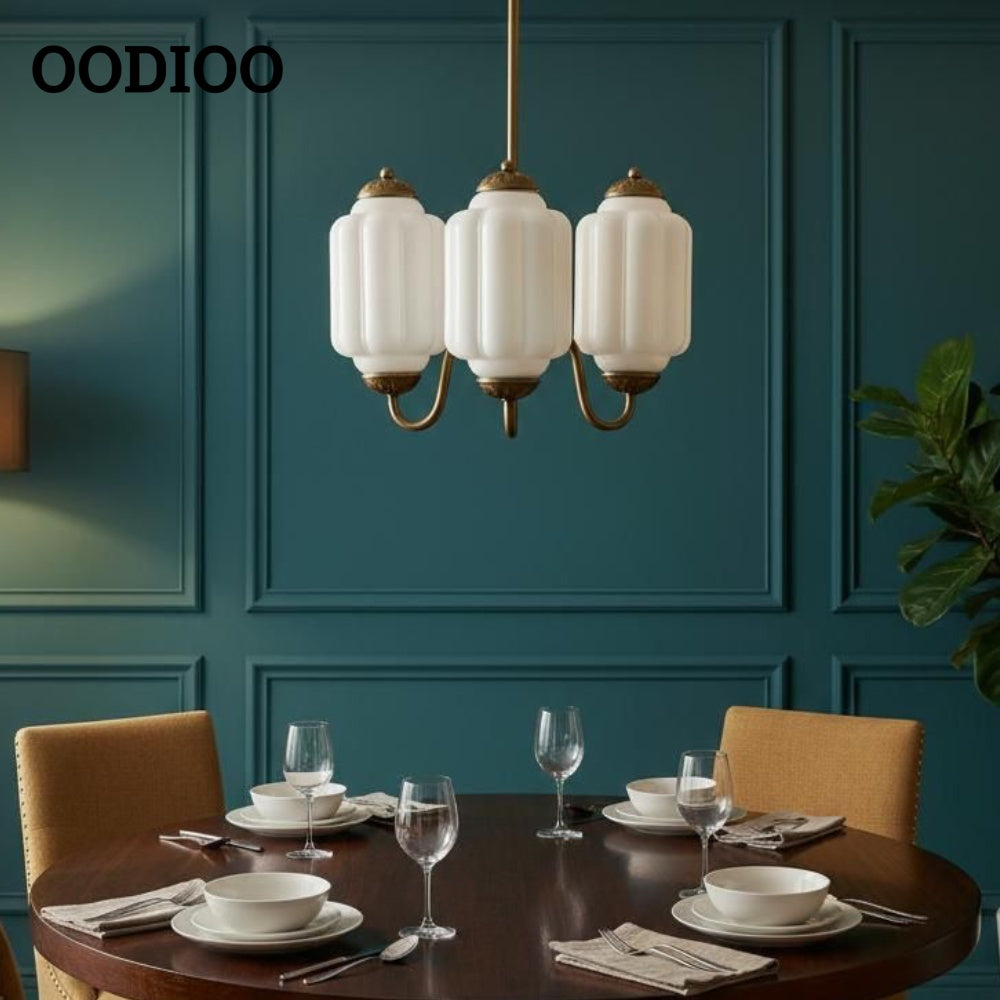 Three-Light Eloise Vintage Chandelier With Milk Glass Shades