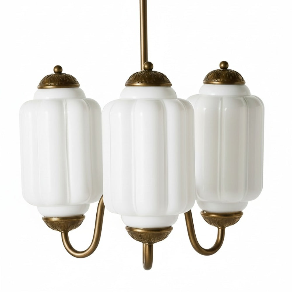 Three-Light Eloise Vintage Chandelier With Milk Glass Shades