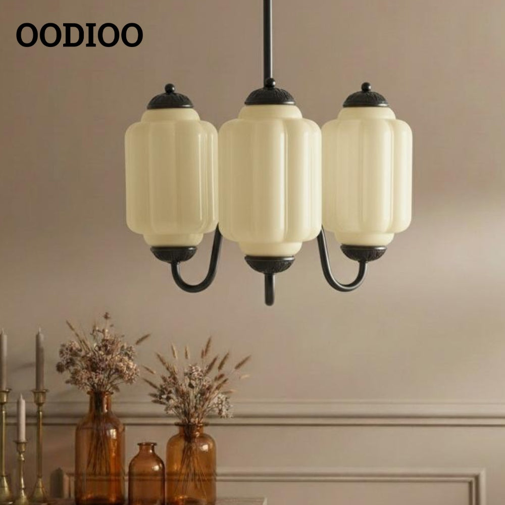Three-Light Eloise Vintage Chandelier With Milk Glass Shades