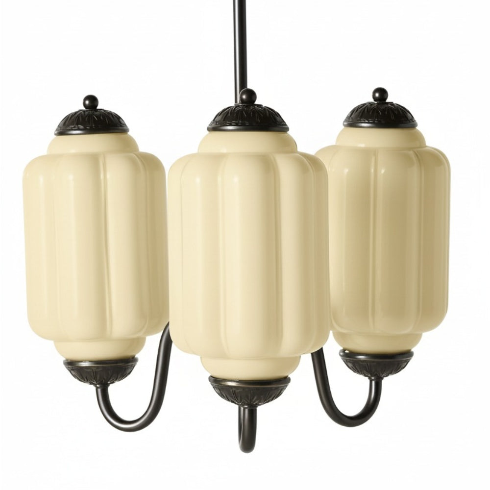 Three-Light Eloise Vintage Chandelier With Milk Glass Shades