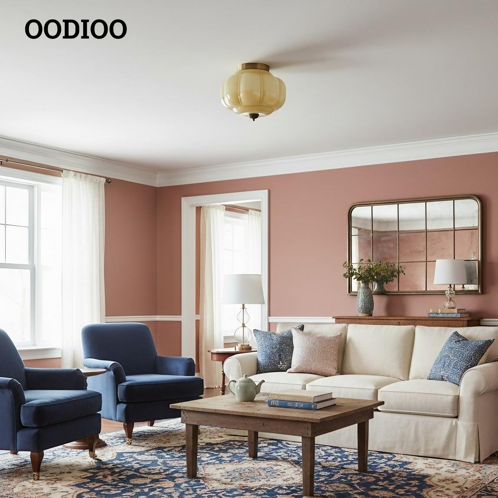 Eloise Retro Milk Glass Semi Flush Mount Ceiling Light