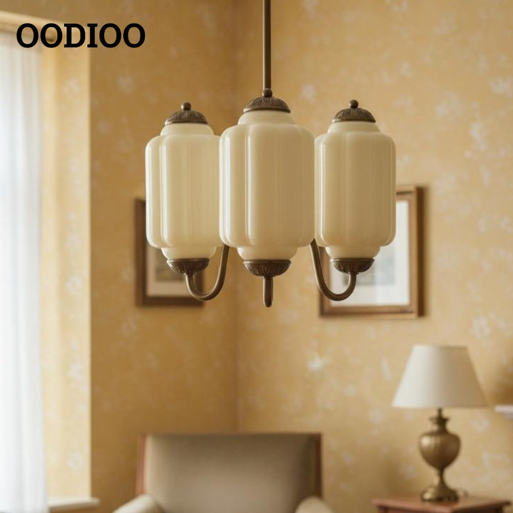 Three-Light Eloise Vintage Chandelier With Milk Glass Shades