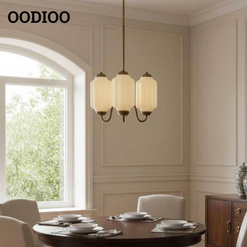 Three-Light Eloise Vintage Chandelier With Milk Glass Shades